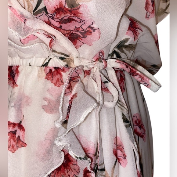Hint of BLUSH Maxi Dress White Pink Floral Print Size Large - Picture 4 of 9